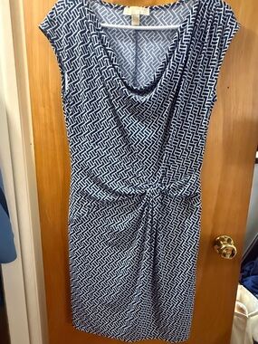 Michael Kors Navy and White Geometric Midi Dress